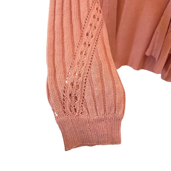 Sundance Angel Wing Pointelle Linen Blend Cardigan Sweater Pink Size Medium - Picture 7 of 11